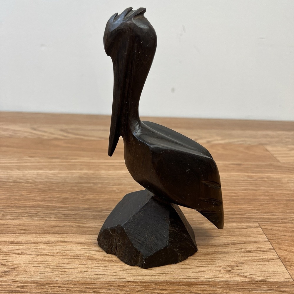 Vintage Hand Carved Pelican‎ Figure 6" Dark Wood